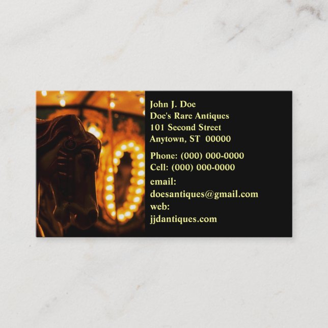 Captivating Carousel Horse At Night BUSINESS CARD (Front)