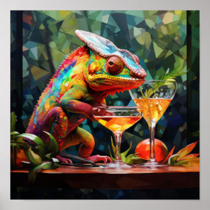 Captivating Chameleon Drink: Cubism 8K High Poster