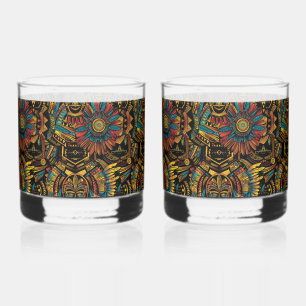 Captivating Cyan "Aztec Dream" 12oz Glass Tumblers