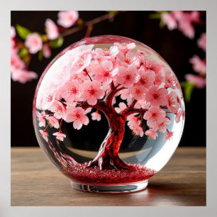 Captivating Globe With Cherry Blossom Tree Poster