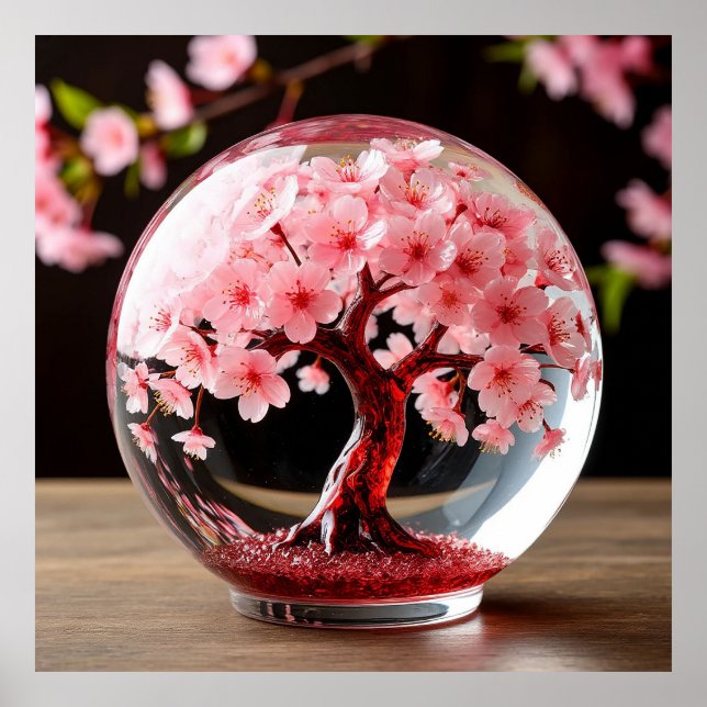 Captivating Globe With Cherry Blossom Tree Poster (Front)