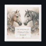 Captivating Horses Custom Wedding Magnet<br><div class="desc">For the couple who enjoys horses,  this special wedding magnet features two horses in decorative display. Pastel and elegant colours. Use the template to customize the text.</div>