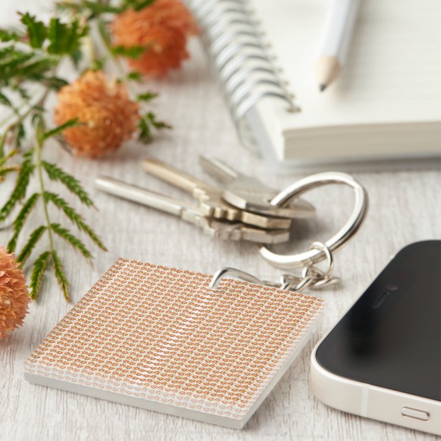Captivating Orange and White Squares Background  Keychain (Front Right)