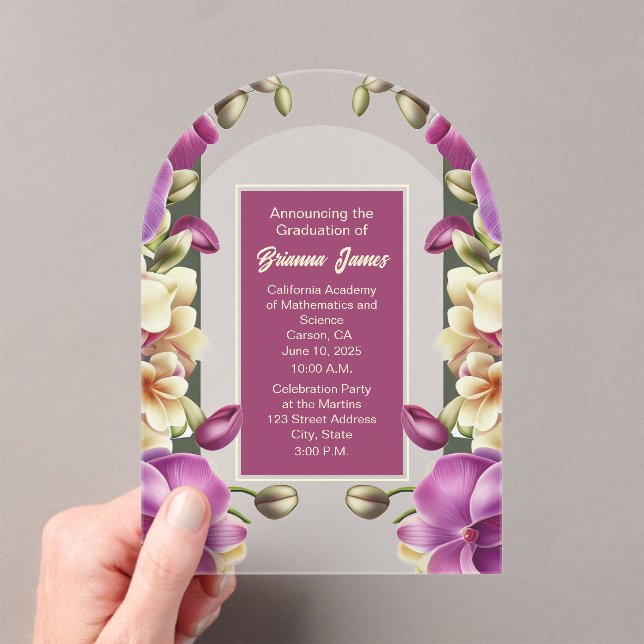 Captivating Orchids Acrylic Graduation Invitation (Insitu (Handheld))