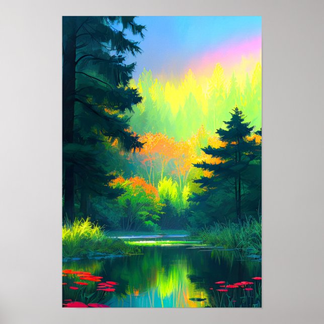 Captivating Pond Amidst the Beautiful Forest Poster (Front)
