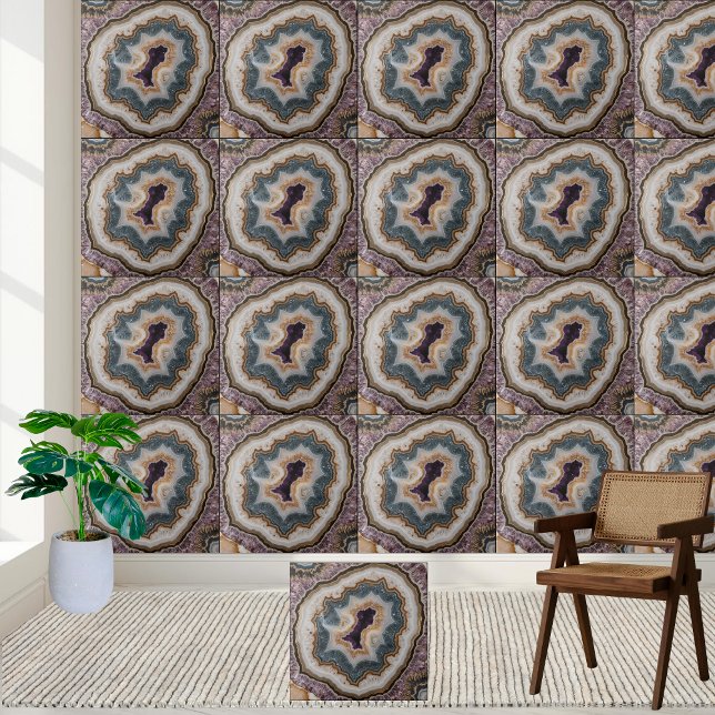 Captivating Purple Grey White Amethyst Geode Slice Tile (Captivating Purple Gray White Amethyst Geode Slice Ceramic Tile)