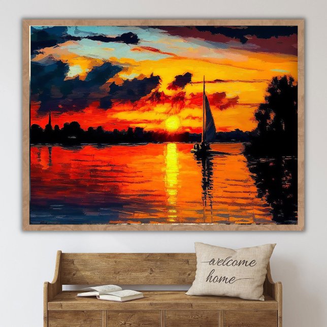 Captivating Sunset Landscape Painting,River landsc Poster (Creator Uploaded)