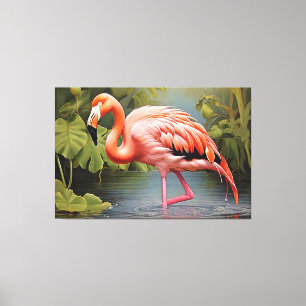 Captivating Vintage Flamingo AI-Art Painting  Canvas Print