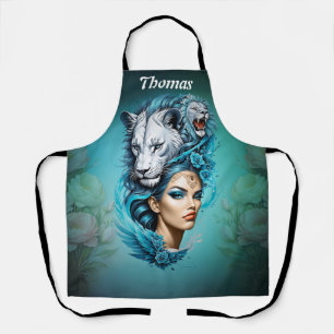 Captivating woman with a majestic lion's head,  apron