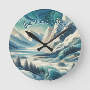 Capture Art Winter Scene & Snow and Ice Crystals Round Clock