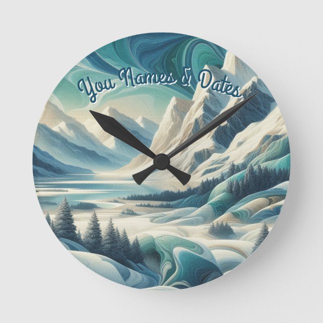 Capture Art Winter Scene & Snow and Ice Crystals Round Clock (Front)