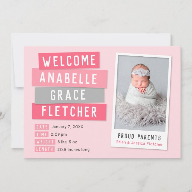 Capture d'écran rose et gris 2 Faire-part de naiss (Devant)