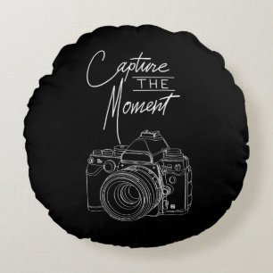 Capture Moment Camera Photography Photographer. Round Pillow