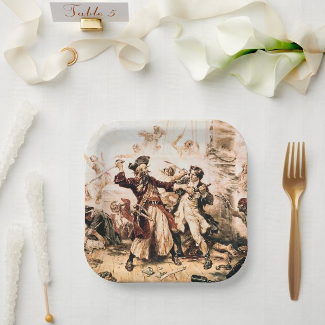 Capture, Pirate Blackbeard, Queen Anne's Revenge Paper Plate (Wedding)