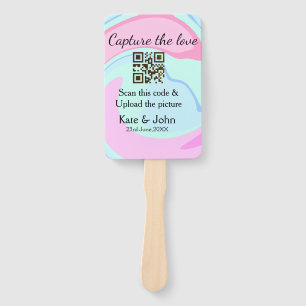Capture the love add QR scan marble pink blue mix Hand Fan