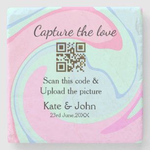 Capture the love add QR scan marble pink blue mix Stone Coaster