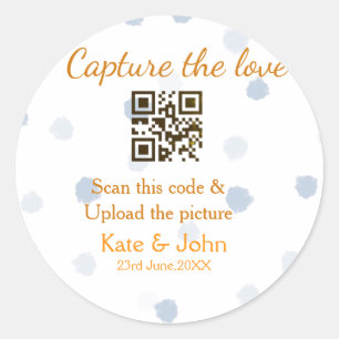 Capture the love add QR scan upload picture blue o Classic Round Sticker