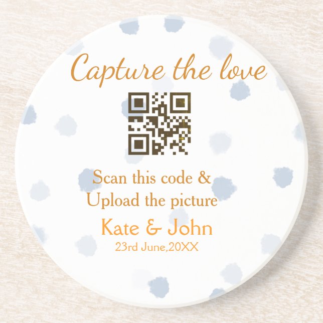 Capture the love add QR scan upload picture blue o Coaster (Front)