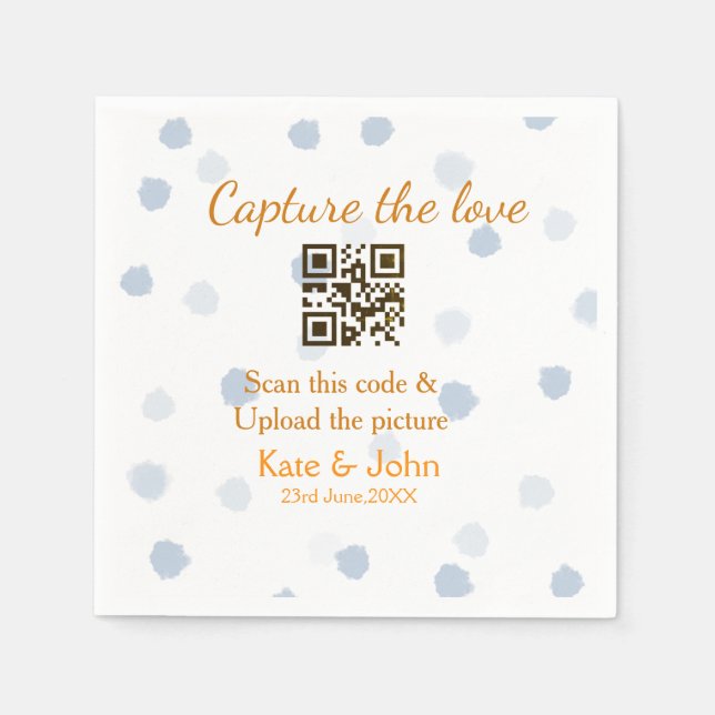 Capture the love add QR scan upload picture blue o Napkin (Front)