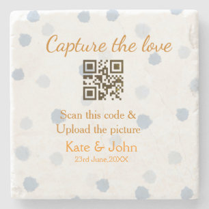 Capture the love add QR scan upload picture blue o Stone Coaster