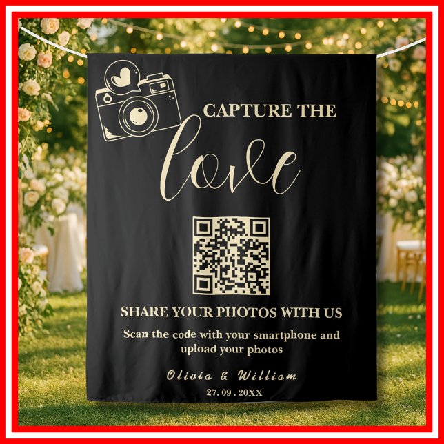 Capture The Love Black Butter Yellow QR Backdrop Tapestry (Creator Uploaded)