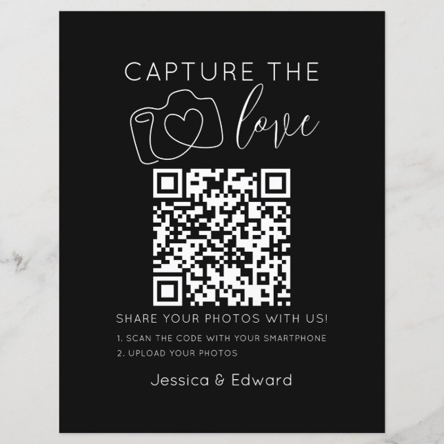 Capture The Love Qr Code Black Chic Modern Wedding (Front)