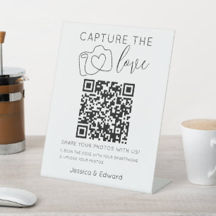 Capture The Love Qr Code Black Chic Modern Wedding Pedestal Sign