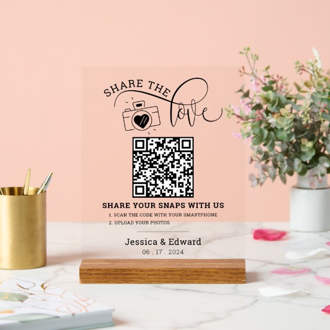 Capture The Love Qr Code Black White Chic Wedding Acrylic Sign (Wedding)