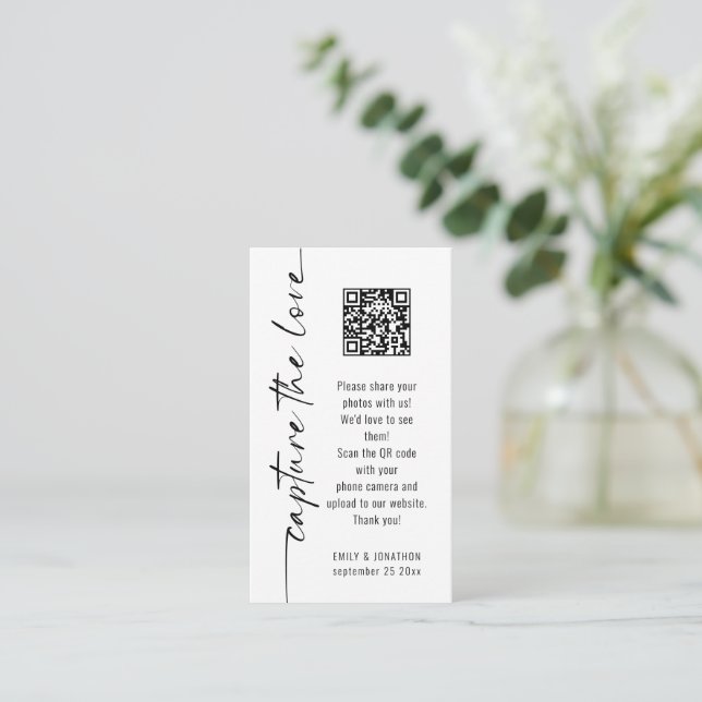 Capture the Love QR Code Black White Wedding Card (Standing Front)