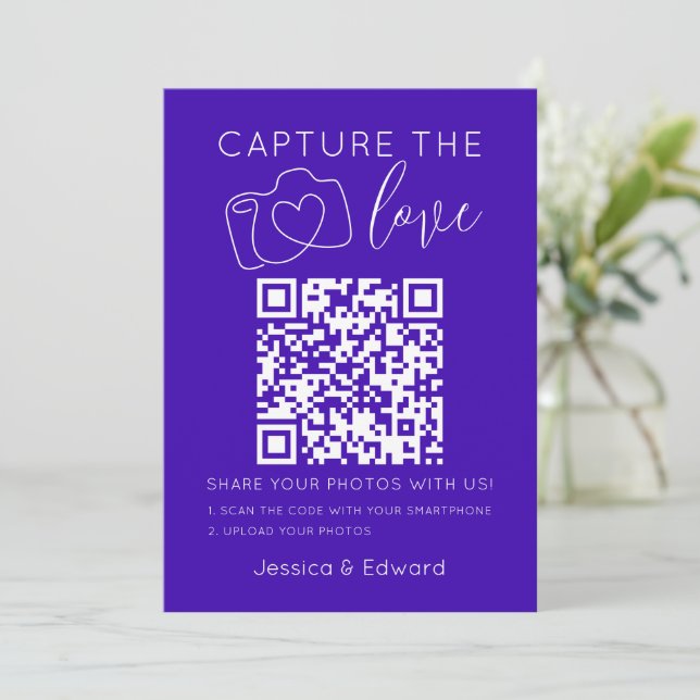 Capture The Love Qr Code Neon Blue Minimal Modern (Standing Front)