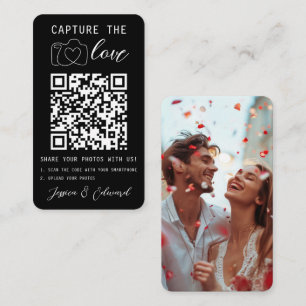 Capture The Love Qr Code Photo Modern Black White Place Card