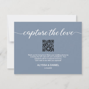 Capture the love QR code wedding photo share blue Invitation