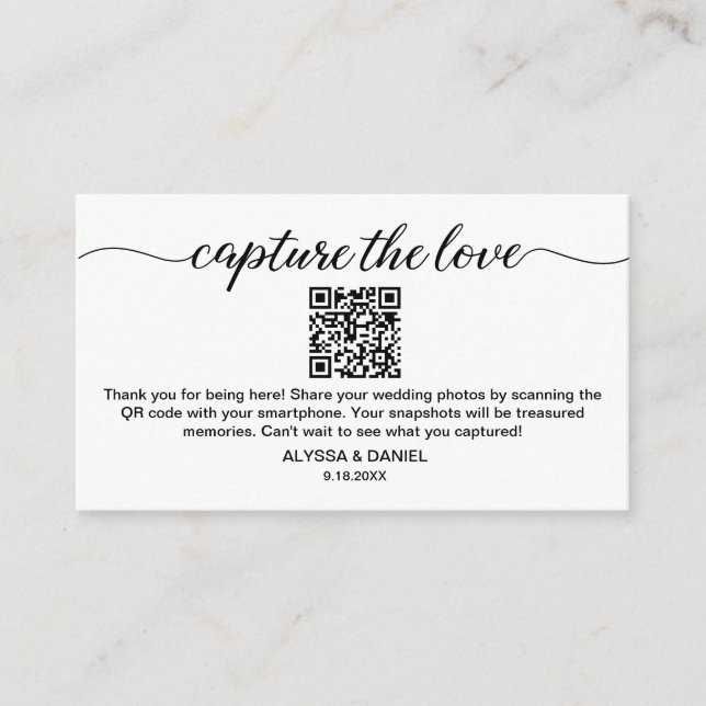 Capture the love QR code wedding photo share Enclosure Card (Front)