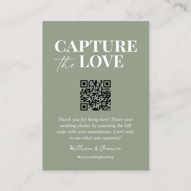 Capture the love QR code wedding photo sharing Enclosure Card (Front)