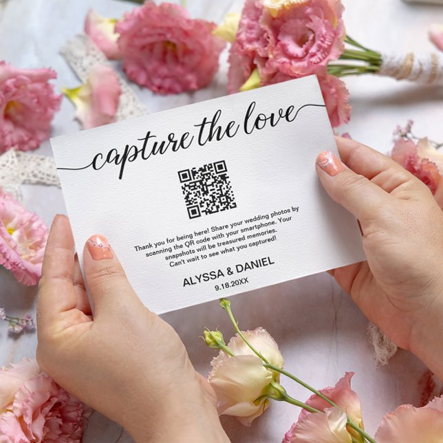Capture the love QR code wedding photo sharing Enclosure Card (Wedding photo sharing "Capture the love" QR code.)