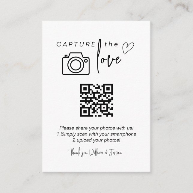 Capture the Love QR Code, Wedding Photo Signs Enclosure Card (Front)