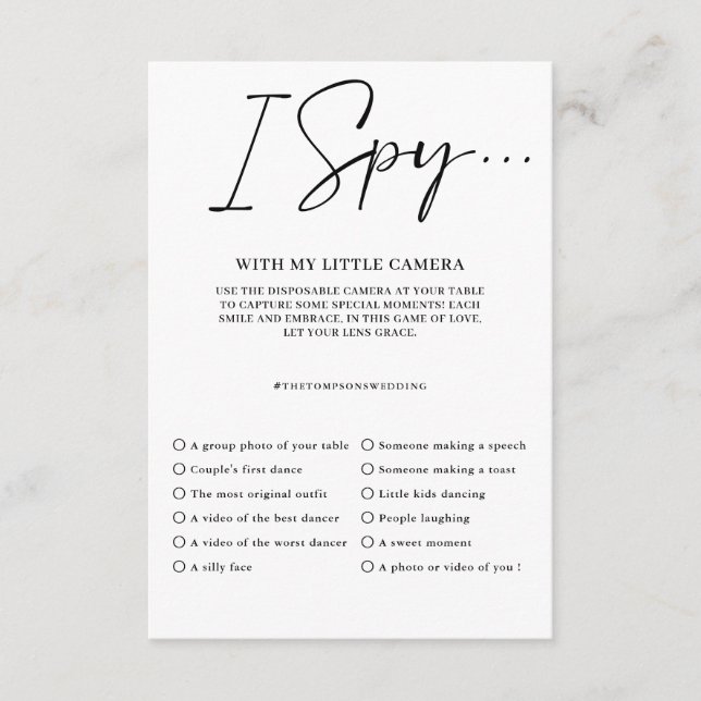 Capturez Le Love Photo I Spy Mariage Jeu Menu (Devant)