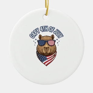 Capy 4th of July Patriotic Capybara Vector Design_ Ceramic Ornament