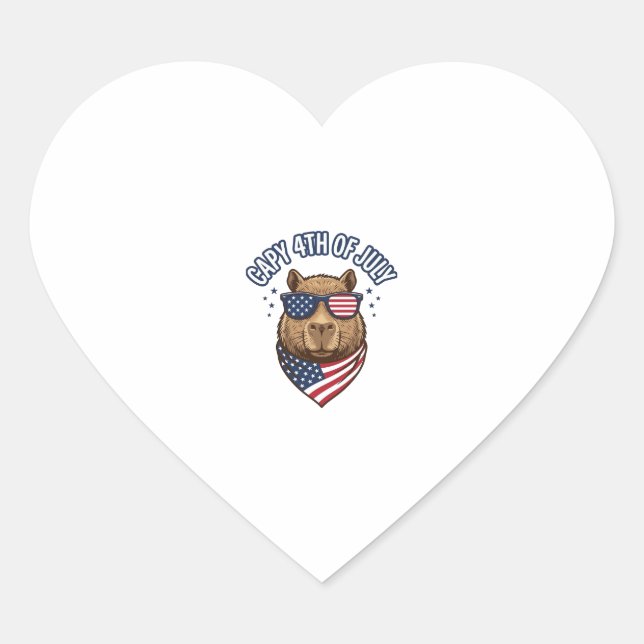 Capy 4th of July Patriotic Capybara Vector Design_ Heart Sticker (Front)