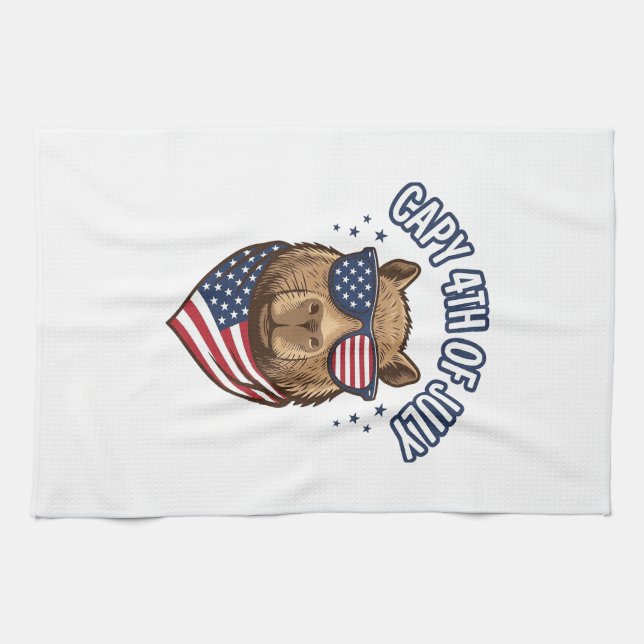Capy 4th of July Patriotic Capybara Vector Design_ Kitchen Towel (Horizontal)