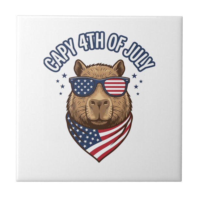 Capy 4th of July Patriotic Capybara Vector Design_ Tile (Front)