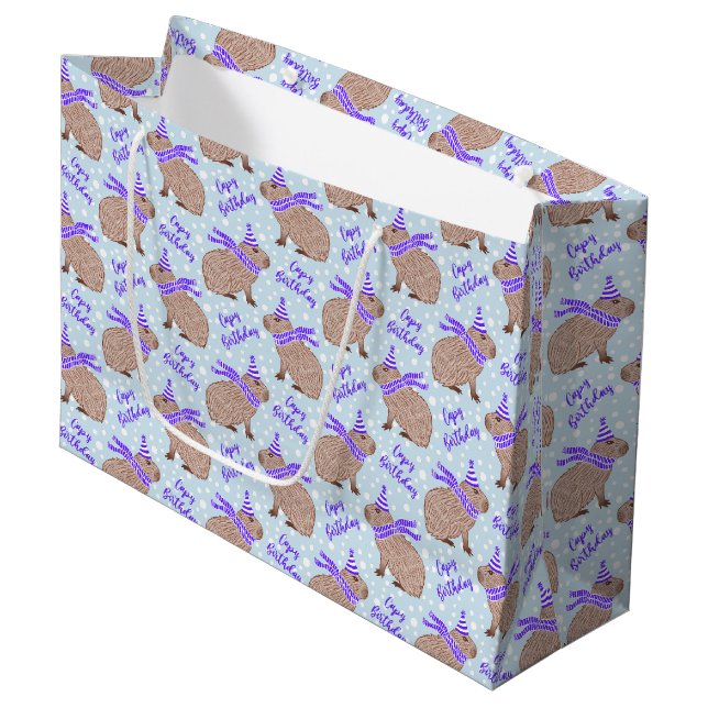 Capy Birthday Capybara Funny Animal Lover Large Gift Bag (Front Angled)