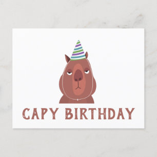 "CAPY BIRTHDAY" Capybara with Party Hat Postcard