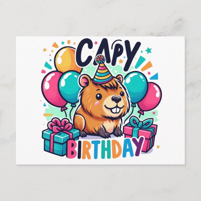 Capy Birthday – Cute Capybara Party Design Postcard (Front)
