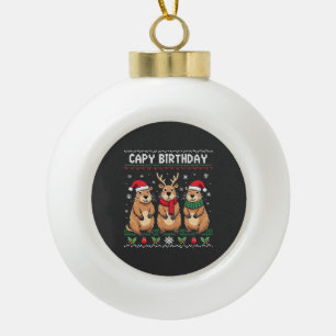 Capy Birthday Ugly Christmas Sweater Capybara Ceramic Ball Christmas Ornament