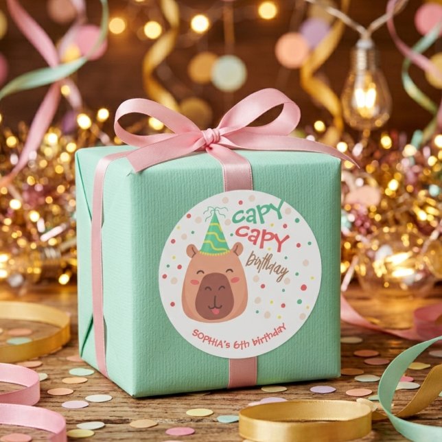 Capy capy capybara birthday classic round sticker (Creator Uploaded)