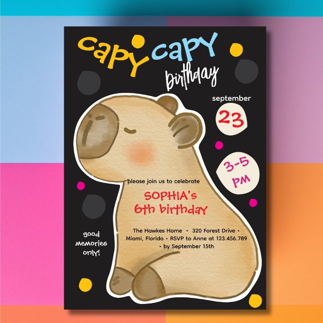 Capy capybara birthday invitation (Créateur téléchargé)