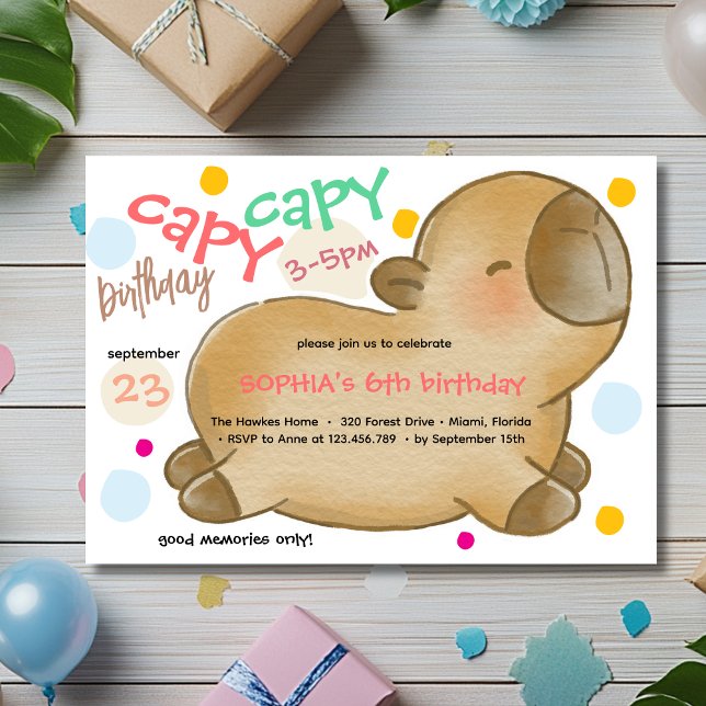 Capy capybara birthday invitation (Créateur téléchargé)