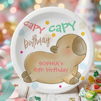 Capy capybara birthday paper plate