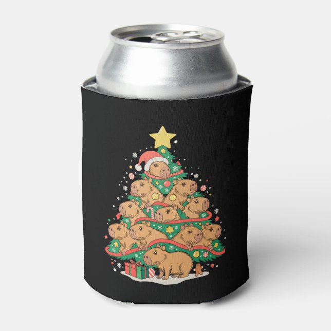 Capy Christmas Capybara Xmas Tree Holiday Season Can Cooler (Can Front)